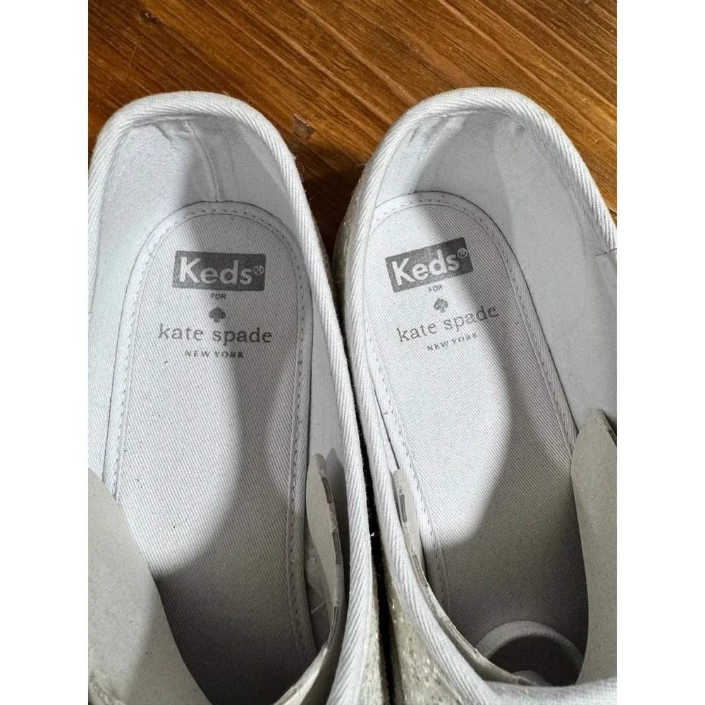 Keds x Kate Spade Sneakers Women 11 Silver Glitter Bridal Ribbon Laces WF57835